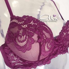 Completo reggiseno balconcino in pizzo rubino + brasiliano intimo
