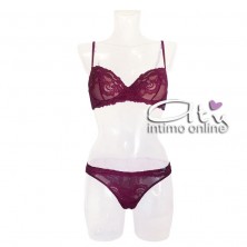 Completo reggiseno balconcino in pizzo rubino + brasiliano intimo