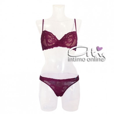 Completo reggiseno balconcino in pizzo rubino + brasiliano intimo