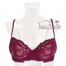 Completo reggiseno balconcino in pizzo rubino + brasiliano intimo