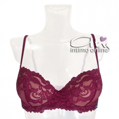 Completo reggiseno balconcino in pizzo rubino + brasiliano intimo