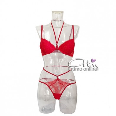 Lormar completo rosso con reggiseno e brasiliana sexy