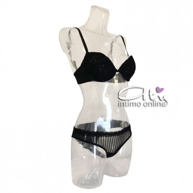 Jadea completo push-up con brillanti righe floccate glitter