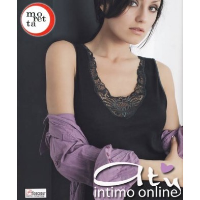 Canottiera filo di Scozia Moretta 315 scollo macramè PACK. 3 PZ