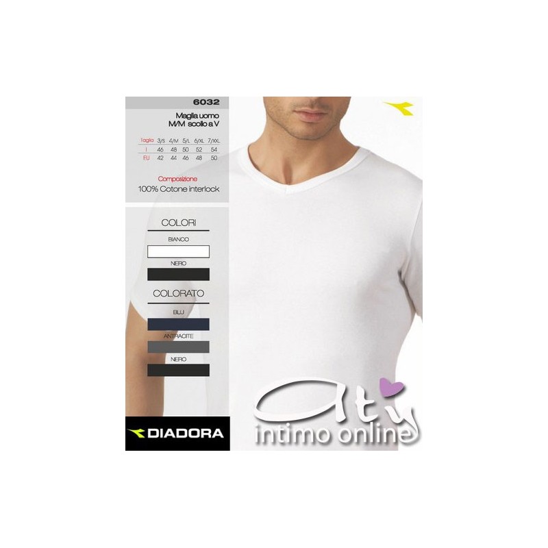 Diadora 6032 Maglietta collo a V calco dotone Pack 3 PZ