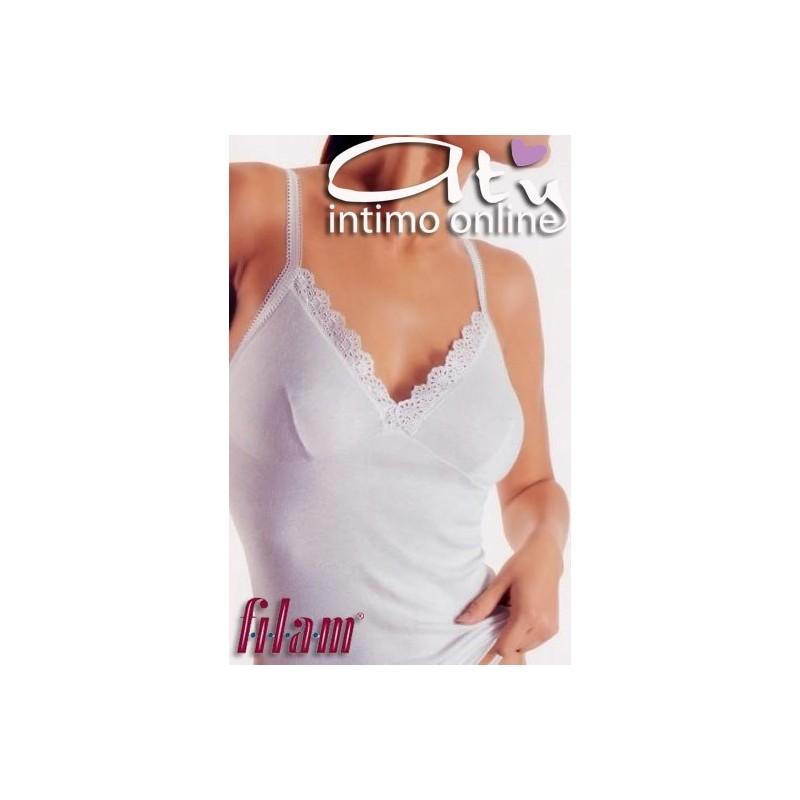 Maglia intima da donna Filam con spallino sottile e merletto di pizzo