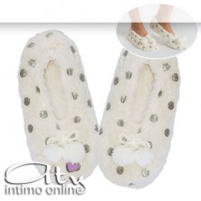 Pantofole in pelliccia pompon panna Smile HY7043