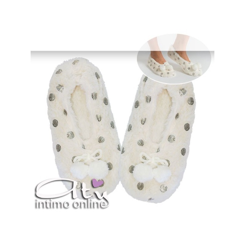 Pantofole in pelliccia pompon panna Smile HY7043