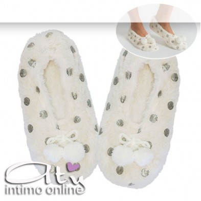 Pantofole in pelliccia pompon panna Smile HY7043