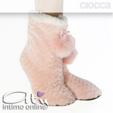 Pantofole boot pelliccia rosa con pompon 796 Ciocca