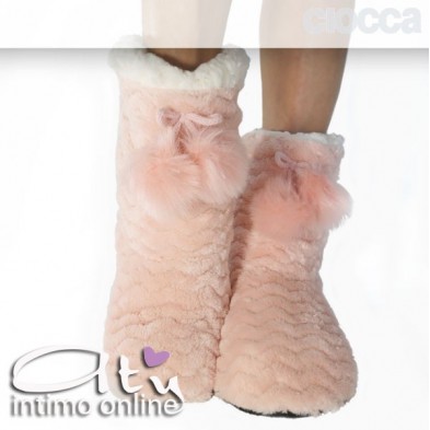 Pantofole boot pelliccia rosa con pompon 796 Ciocca
