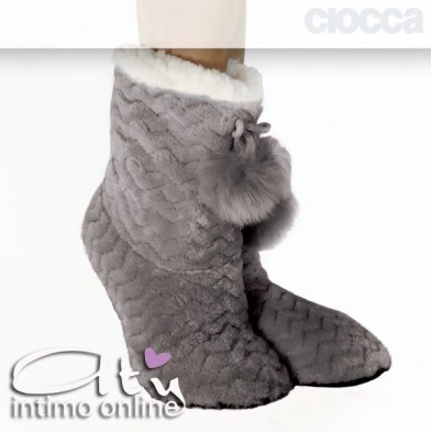 Pantofole boot pelliccia grigia 796 Ciocca