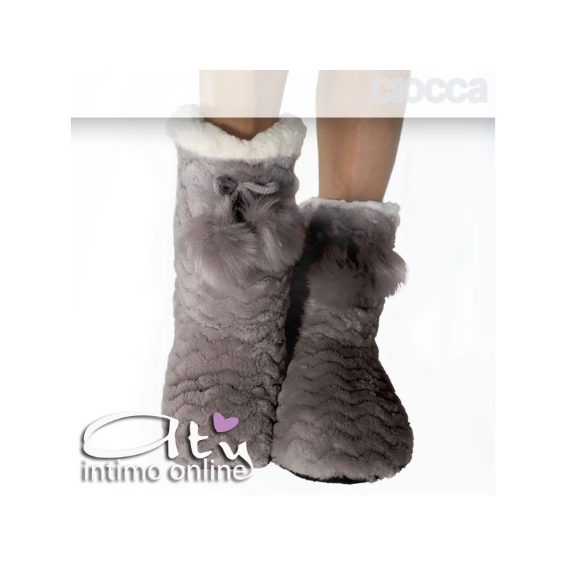 Pantofole boot pelliccia grigia 796 Ciocca