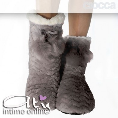 Pantofole boot pelliccia grigia 796 Ciocca