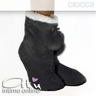 Pantofole boot Nere in pelliccia 796 Ciocca