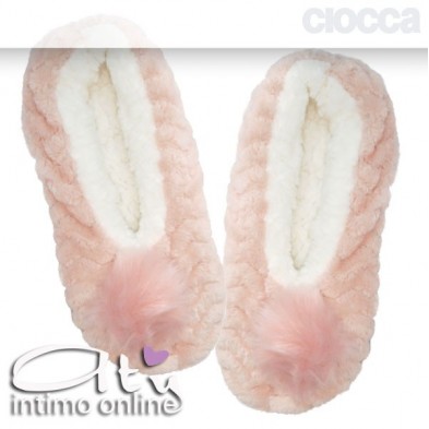 Pantofole in pelliccia rosa con pompon 780 Ciocca