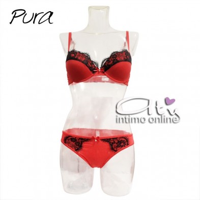 Completino Rosso P0510C pizzo cigliato nero Pura