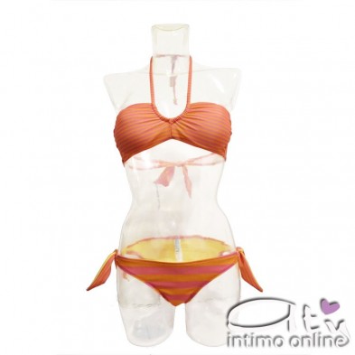 Bikini a fascia + slip righe beachwear Infiore TRO 85