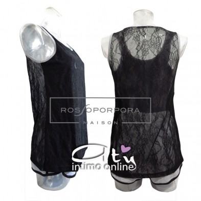 Pigiama con maglia di pizzo RossoPorpora Maison Fernanda