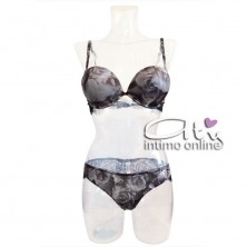 Completino intimo donna con rose push up +2 taglie Fuoco Passion Lormar