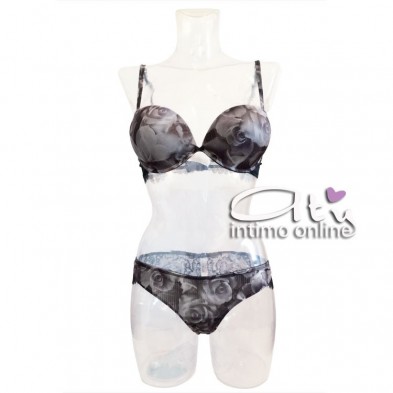 Completino intimo donna con rose push up +2 taglie Fuoco Passion Lormar