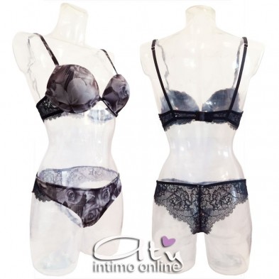 Completino intimo donna con rose push up +2 taglie Fuoco Passion Lormar