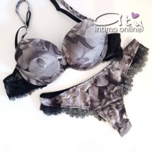 Completino intimo donna con rose push up +2 taglie Fuoco Passion Lormar