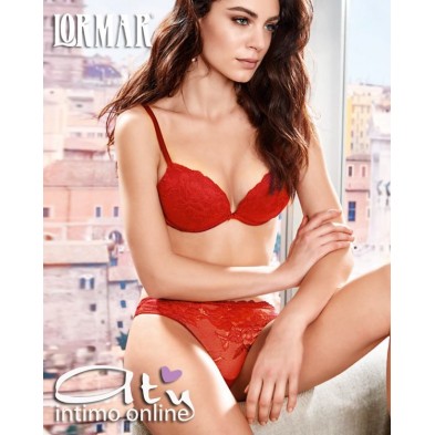 Completino intimo donna in pizzo rosso push up +2 taglie Opulenta Fatata Lormar