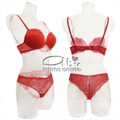 Completino intimo donna in pizzo rosso push up +2 taglie Opulenta Fatata Lormar