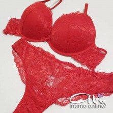Completino intimo donna in pizzo rosso push up +2 taglie Opulenta Fatata Lormar