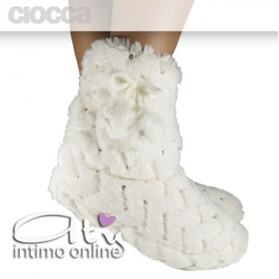 Pantofole boot paillette Panna Ciocca 825/2A