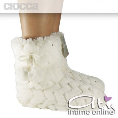 Pantofole boot paillette Panna Ciocca 825/2A