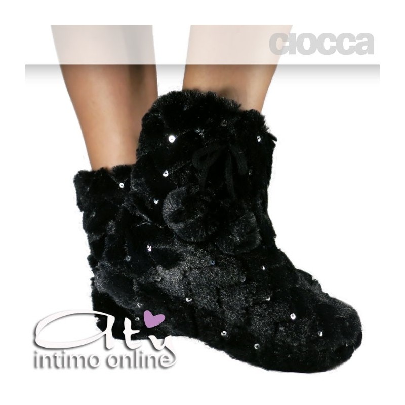Pantofole boot paillette Nere Ciocca 825/2A