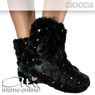 Pantofole boot paillette Nere Ciocca 825/2A