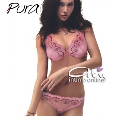 Completino in pizzo ricamo amaranto con bralette Pura P0529C