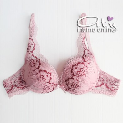 Completino in pizzo ricamo amaranto con bralette Pura P0529C