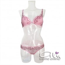 Completino in pizzo ricamo amaranto con bralette Pura P0529C