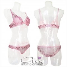 Completino in pizzo ricamo amaranto con bralette Pura P0529C