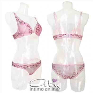 Completino in pizzo ricamo amaranto con bralette Pura P0529C