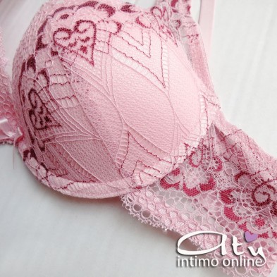 Completino in pizzo ricamo amaranto con bralette Pura P0529C