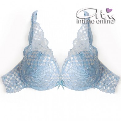 Completino pizzo quadrettato azzurro cielo con bralette Pura P0531C