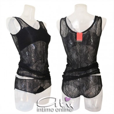 Lingerie set con top tulle + boxerino sexy Pierre Cardin 1035