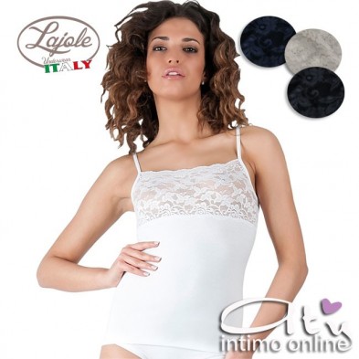 Canottiera con spallino e balza in lace T72 Lajole 3Pack