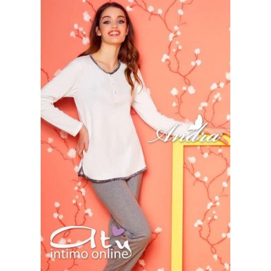 Andra Dreamwear pigiama donna caldo cotone velluto leopardato 8367
