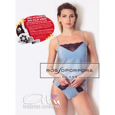 Completino intimo RossoPorpora pizzo e lurex nero e cielo CD770