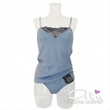 Completino intimo RossoPorpora pizzo e lurex nero e cielo CD770