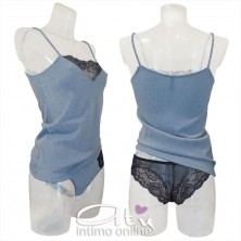 Completino intimo RossoPorpora pizzo e lurex nero e cielo CD770