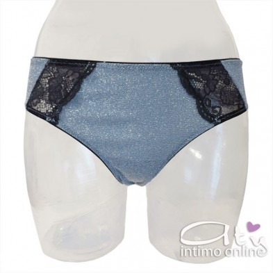 Completino intimo RossoPorpora pizzo e lurex nero e cielo CD770