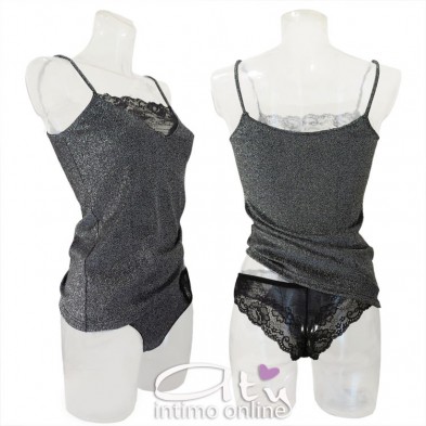 Completino intimo RossoPorpora pizzo e lurex nero e cielo CD770