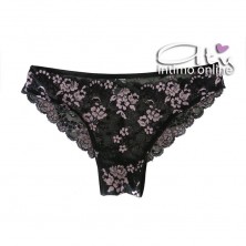Completo intimo donna bralette in pizzo nero con fiori rosa Pura P0539C